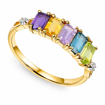 Pierścionek złoty Au 585 kamienie i diamenty