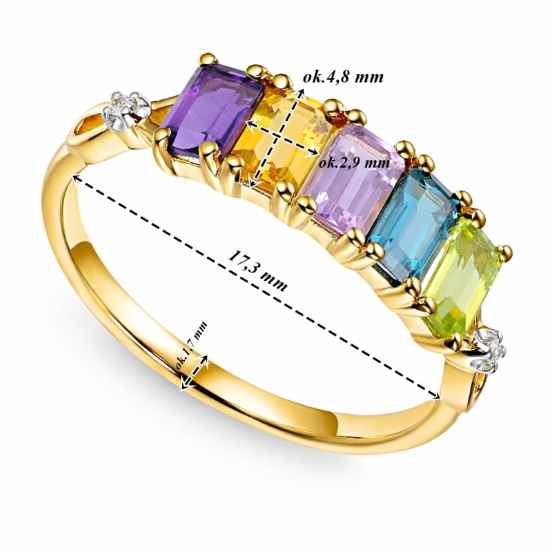 Pierścionek złoty Au 585 kamienie i diamenty