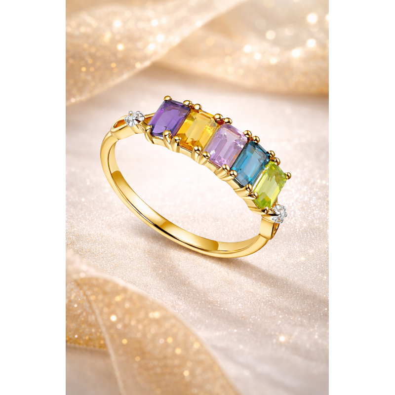 Pierścionek złoty Au 585 kamienie i diamenty