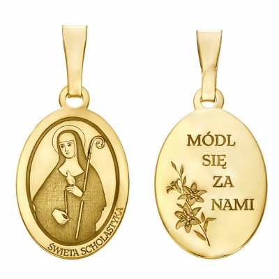 Medalik srebrny pozłacany Św. Scholastyka MDC066G