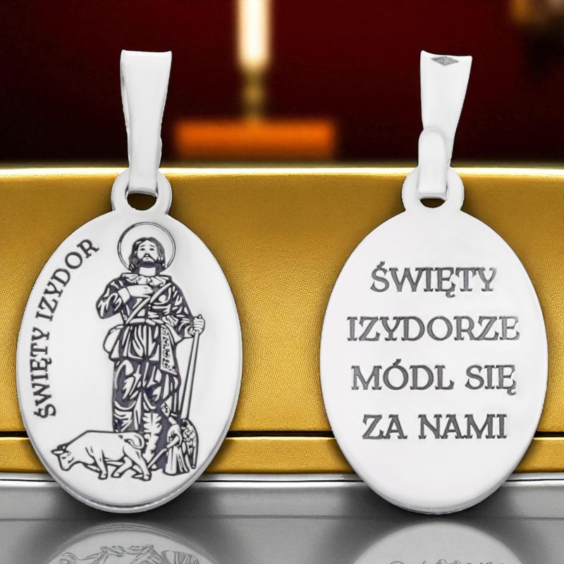 Medalik srebrny Ag 925 rodowany Św. Izydor MDC083R