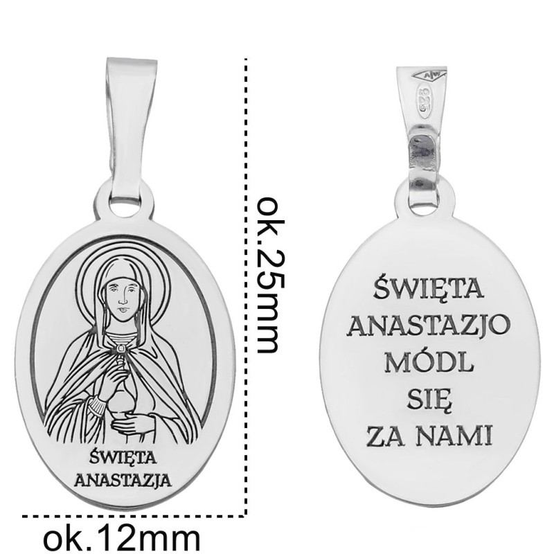 Medalik srebrny rodowany Św. Anastazja MDC092R