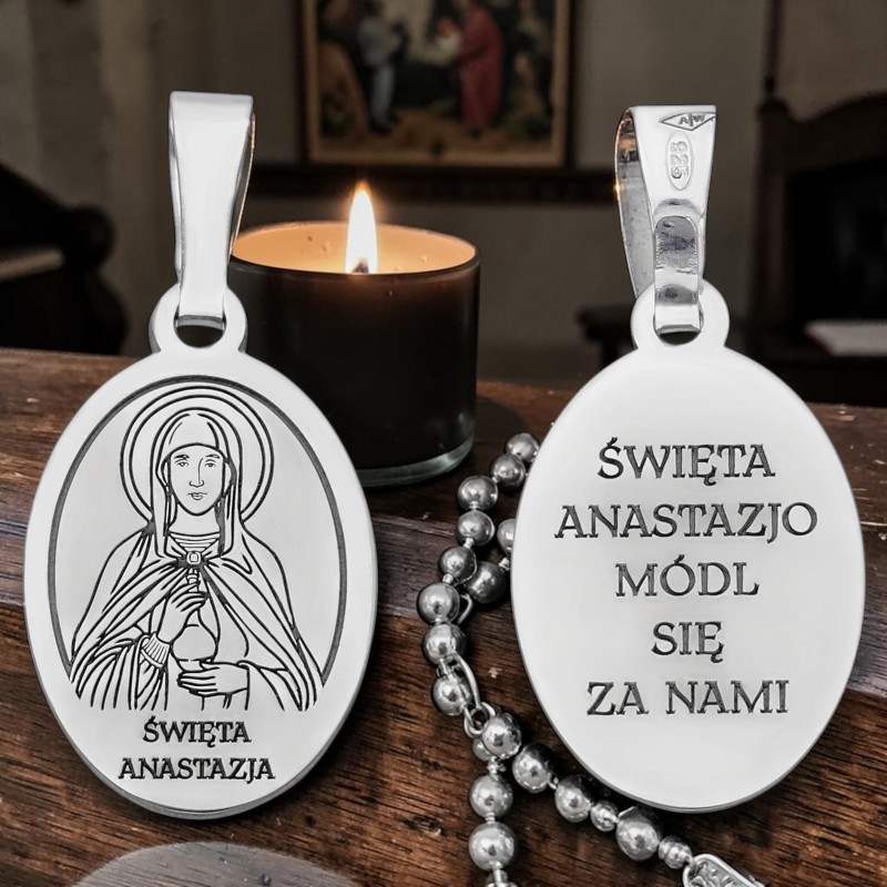 Medalik srebrny rodowany Św. Anastazja MDC092R