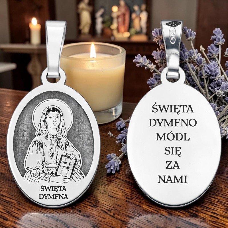 Medalik srebrny Ag 925 rodowany Św. Dymfna MDC094R