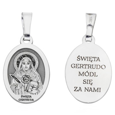 Medalik srebrny rodowany Św. Gertruda MDC095R