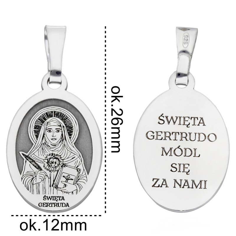Medalik srebrny rodowany Św. Gertruda MDC095R