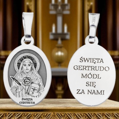 Medalik srebrny rodowany Św. Gertruda MDC095R