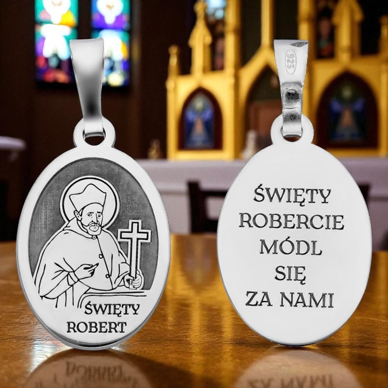 Medalik srebrny Ag 925 rodowany Św. Robert MDC097R