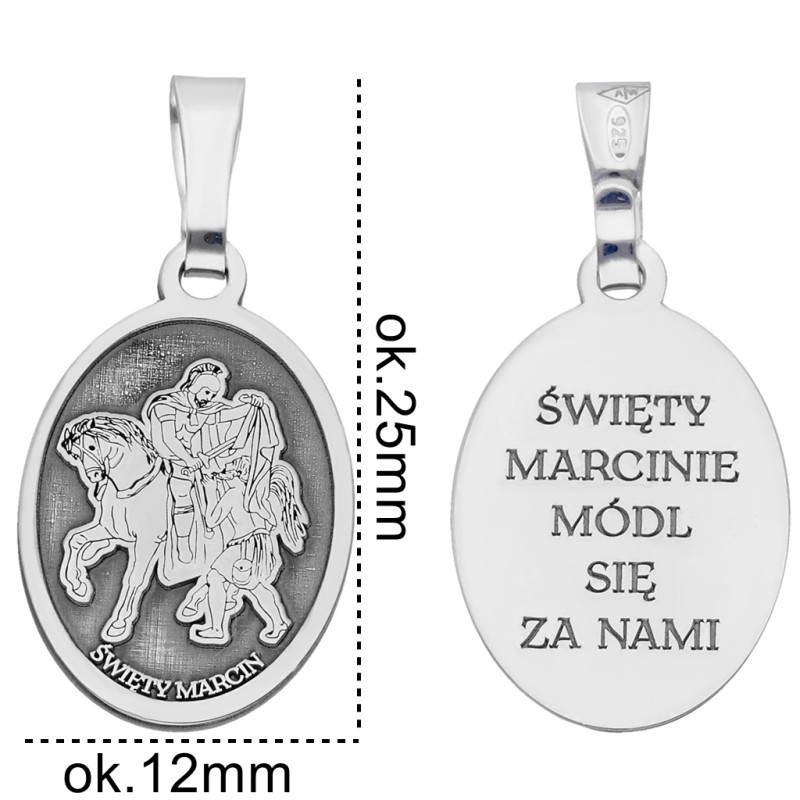 Medalik srebrny Ag 925 rodowany Św. Marcin MDC102R