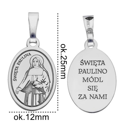 Medalik srebrny Ag925 rodowany Św. Paulina MDC106R