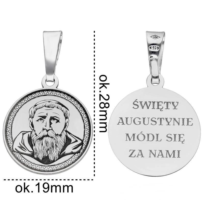 Medalik srebrny rodowany Św. Augustyn MDC108R