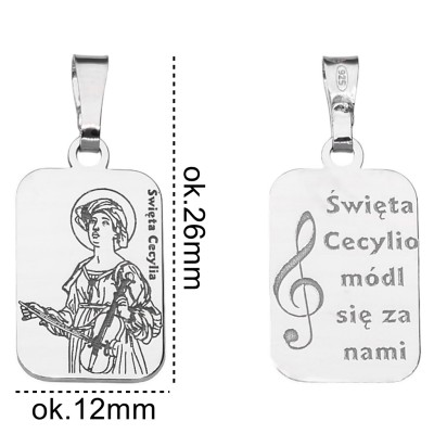 Medalik srebrny Ag 925 rodowany Św Cecylia MDC114R
