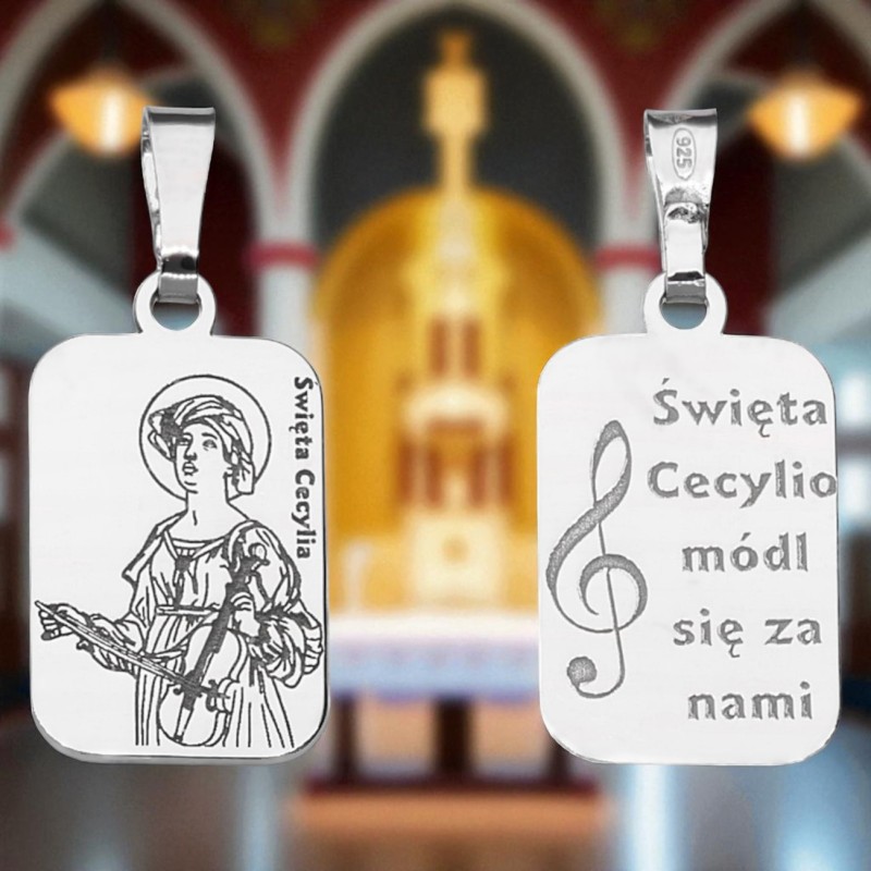 Medalik srebrny Ag 925 rodowany Św Cecylia MDC114R