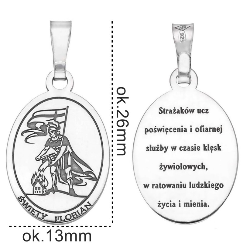 Medalik srebrny Ag 925 rodowany Św Florian MDC120R