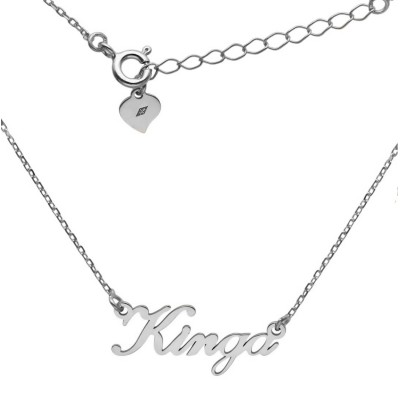 Naszyjnik srebrny Ag 925 rodowany imię Kinga