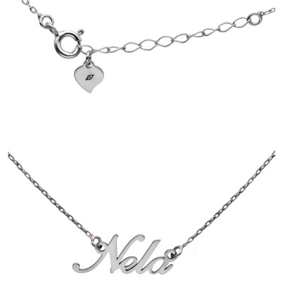 Naszyjnik srebrny Ag 925 rodowany imię Nela