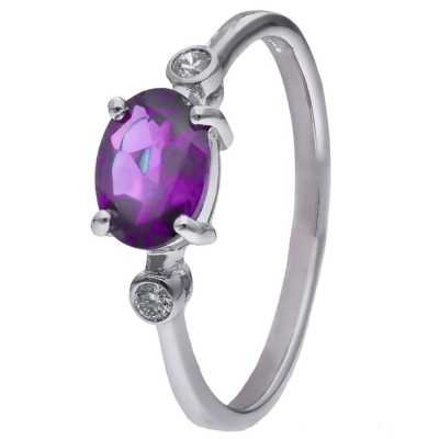 Pierścionek Ag 925 Ametyst i diament CVD-3338-R-AM