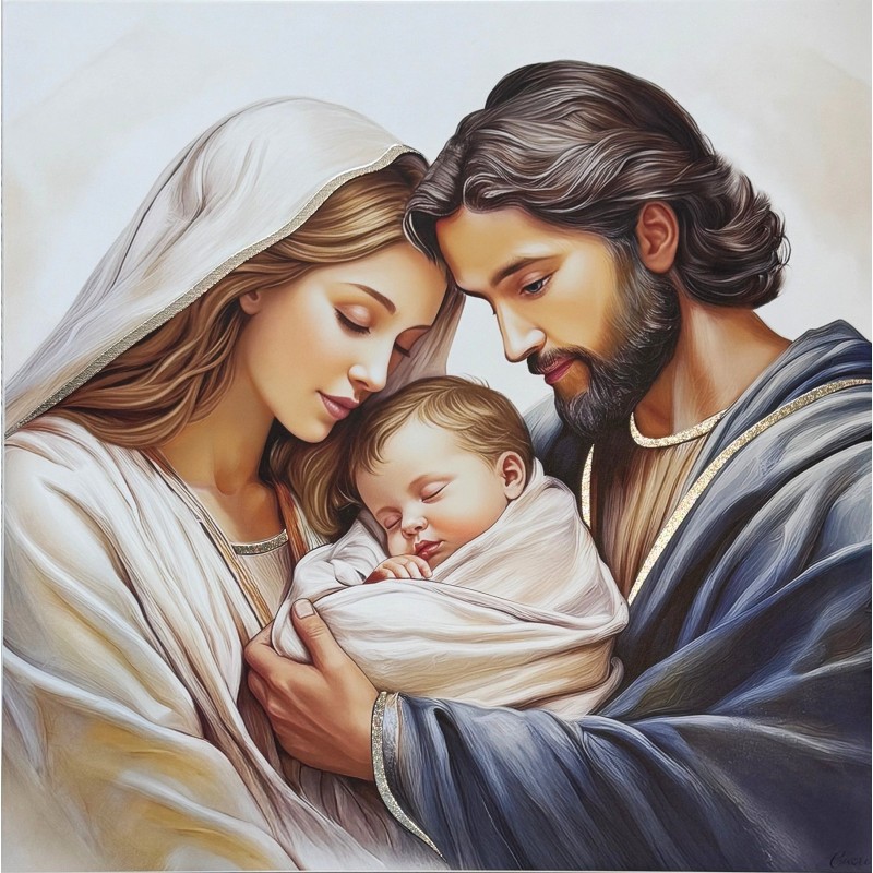 Obraz malowany na białym drewnie Święta Rodzina CU