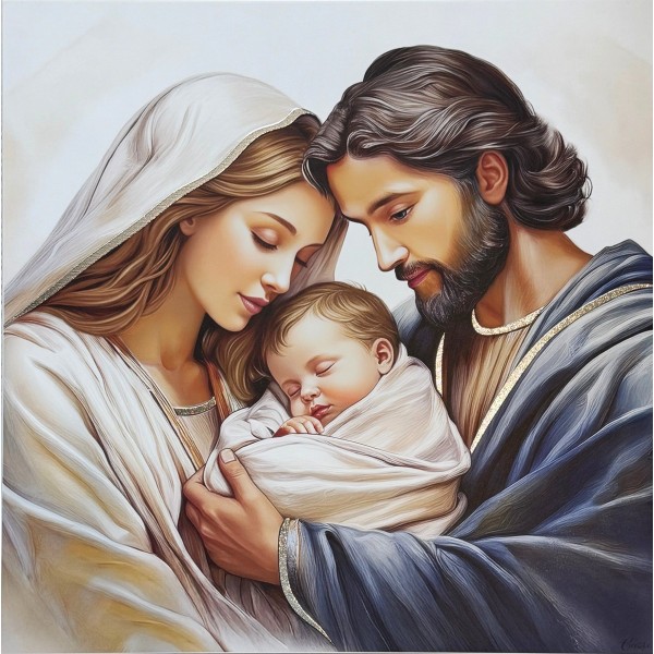 Obraz malowany na białym drewnie Święta Rodzina CU