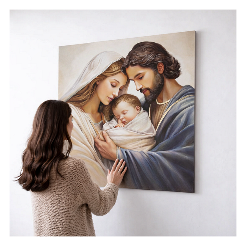 Obraz malowany na białym drewnie Święta Rodzina CU