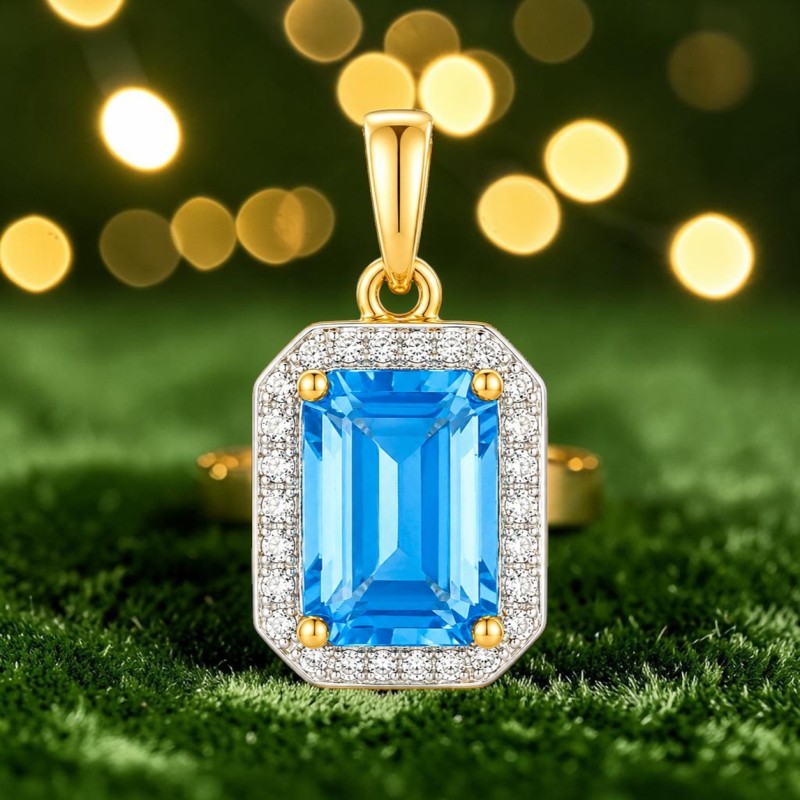 Zawieszka złota Au 585 Blue Topaz i diamenty