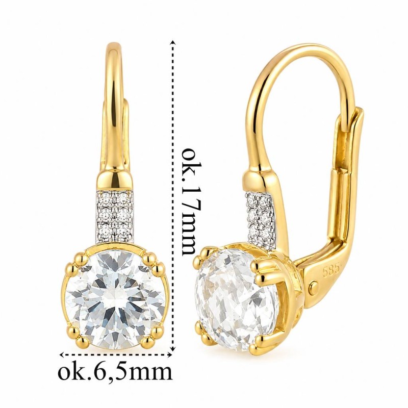 Kolczyki złote Au 585 biały topaz i diamenty