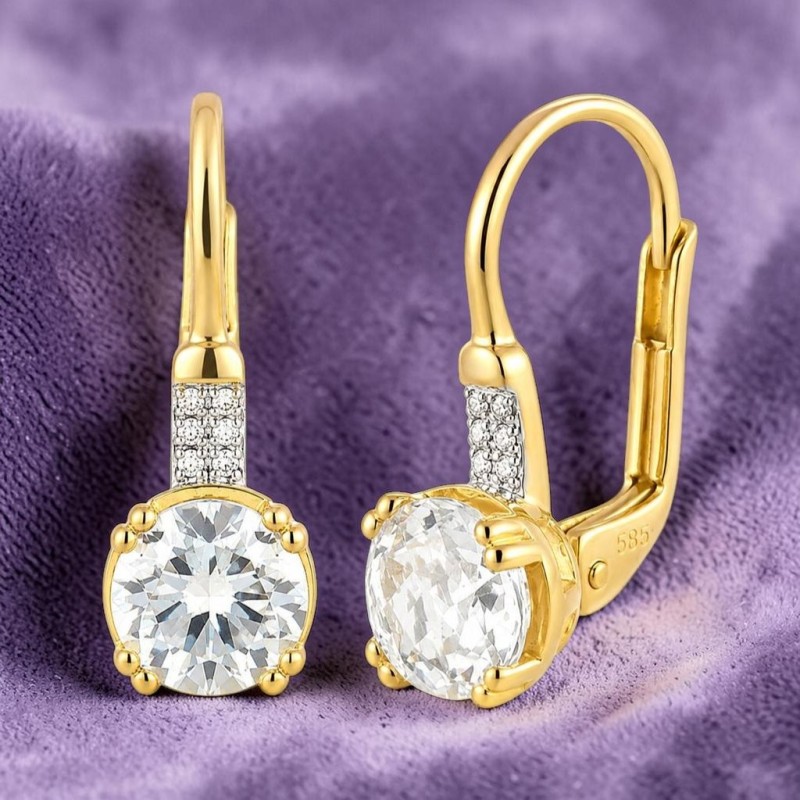 Kolczyki złote Au 585 biały topaz i diamenty