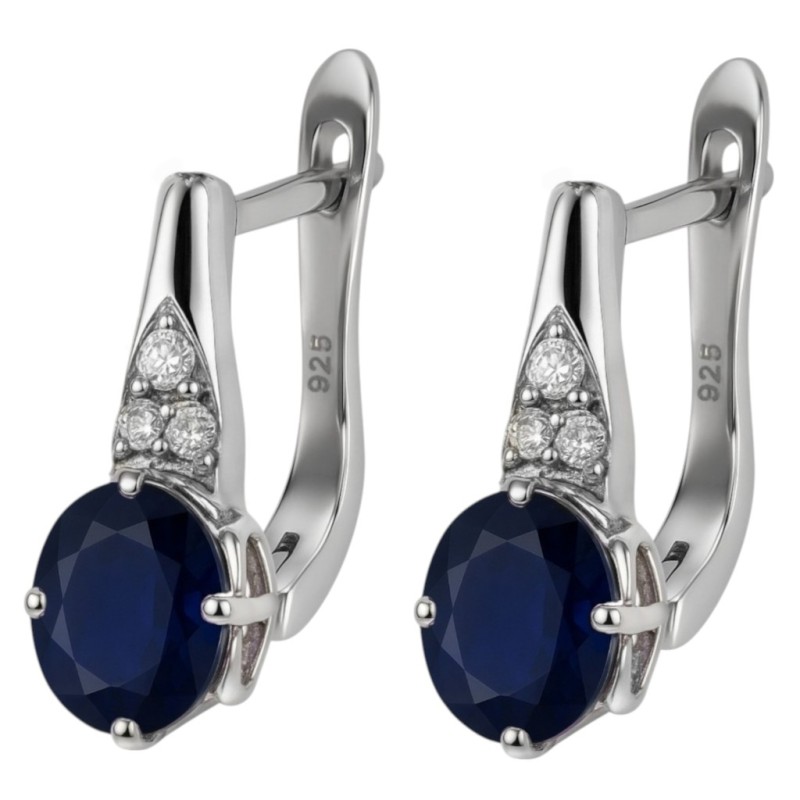 Kolczyki Ag 925 szafir z diamentem CVD-3365-E-BS