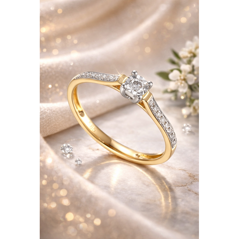 Pierścionek Au585 z diamentami R60551/0.130CT