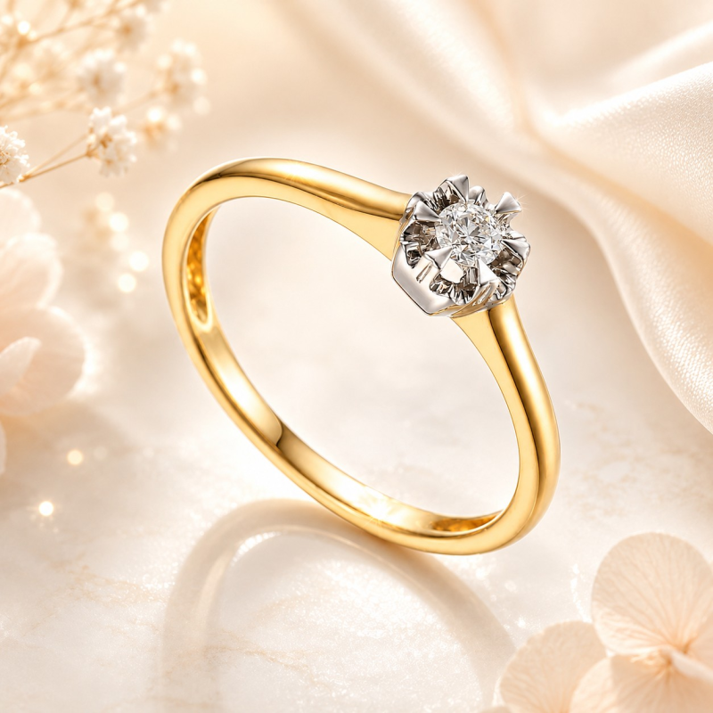 Złoty pierścionek Au 585 z diamentem 0.08ct