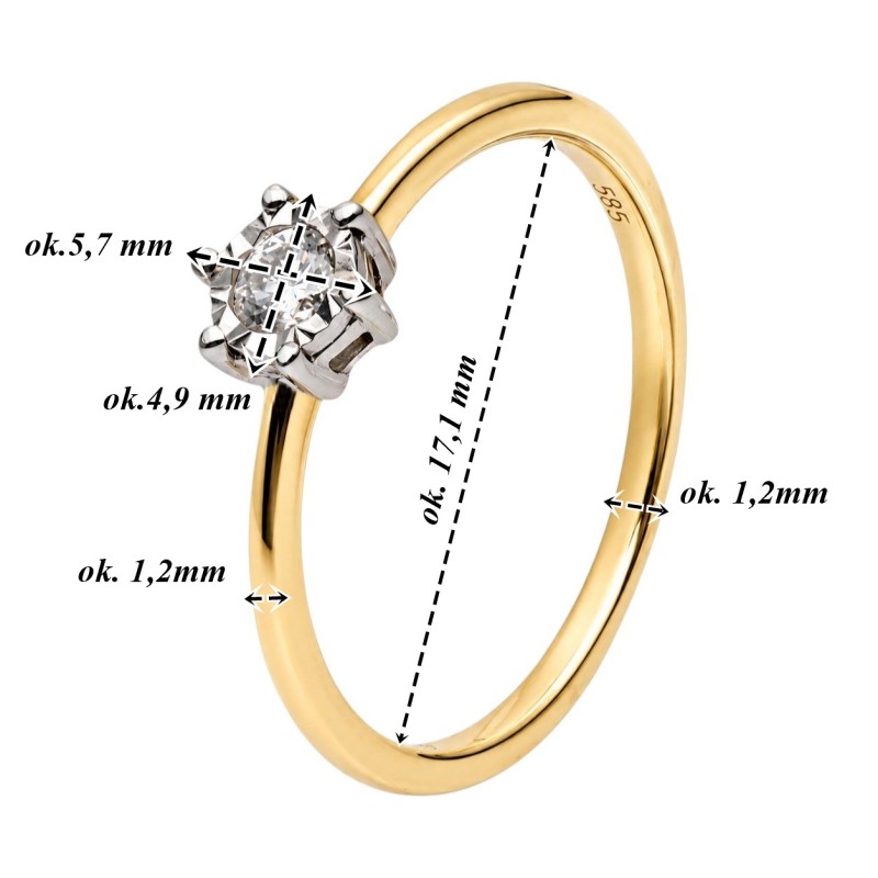 Złoty pierścionek Au 585 z diamentem 0,14ct