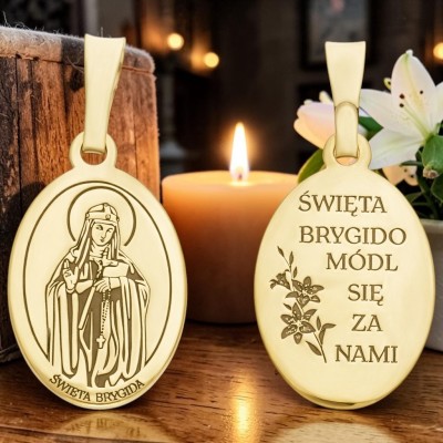 Medalik srebrny Ag925 złocony Św. Brygida MDC079G