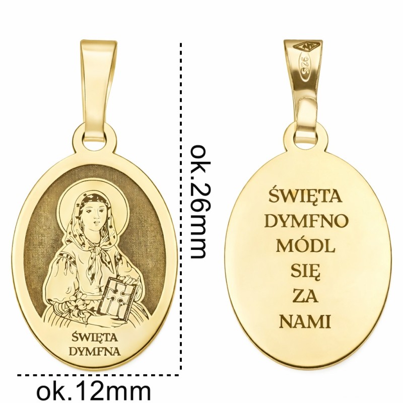 Medalik srebrny Ag 925 złocony Św. Dymfna MDC094G