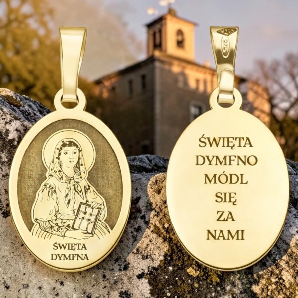 Medalik srebrny Ag 925 złocony Św. Dymfna MDC094G
