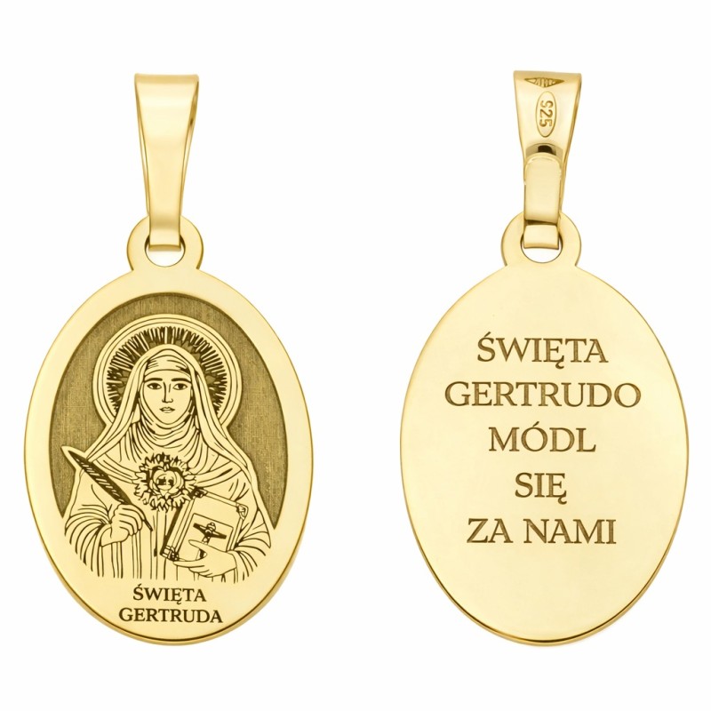 Medalik srebrny pozłacany Św. Gertruda MDC095G