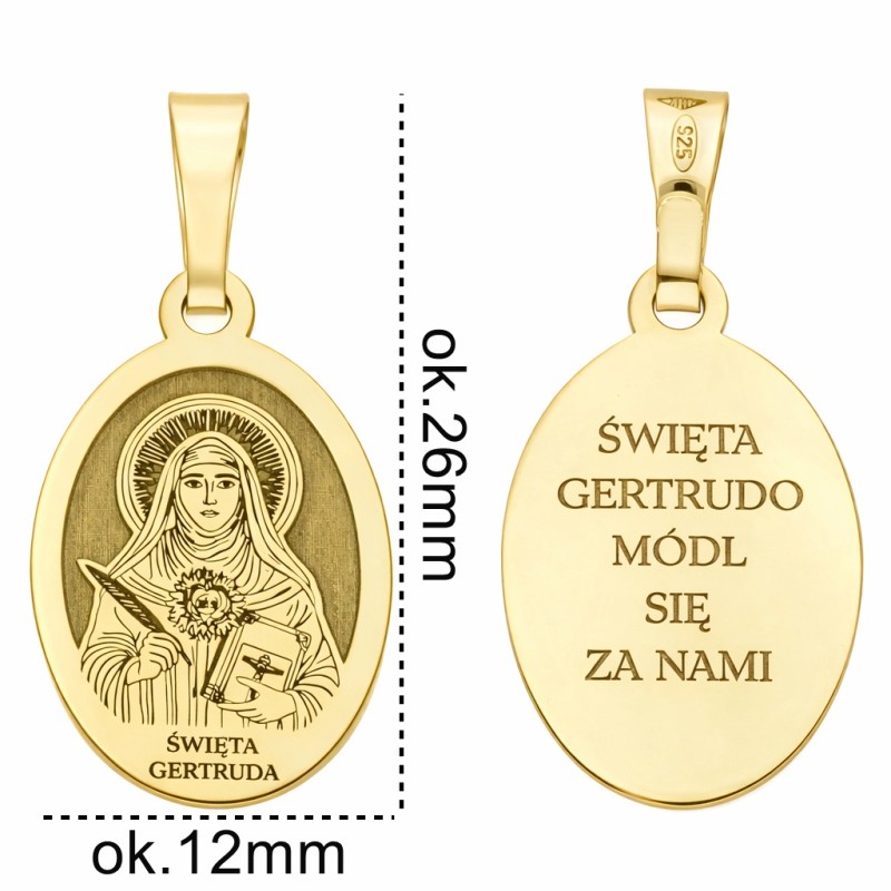 Medalik srebrny pozłacany Św. Gertruda MDC095G