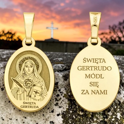 Medalik srebrny pozłacany Św. Gertruda MDC095G
