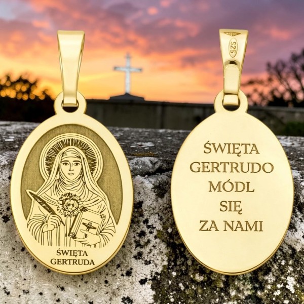 Medalik srebrny pozłacany Św. Gertruda MDC095G