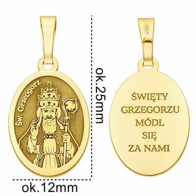 Medalik srebrny pozłacany Św. Grzegorz MDC099G
