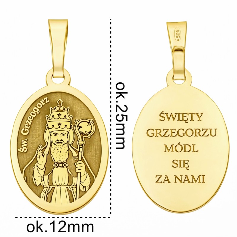 Medalik srebrny pozłacany Św. Grzegorz MDC099G