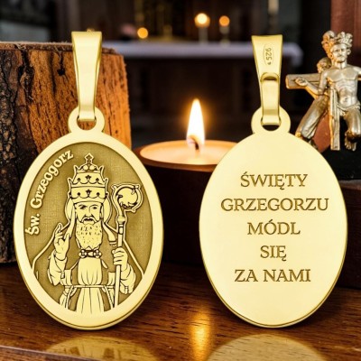 Medalik srebrny pozłacany Św. Grzegorz MDC099G