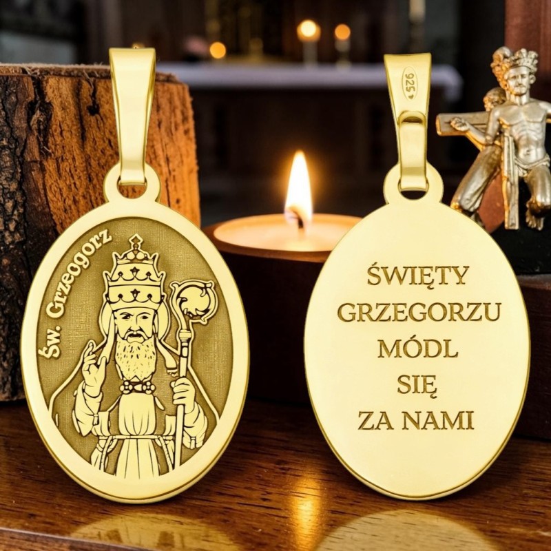 Medalik srebrny pozłacany Św. Grzegorz MDC099G