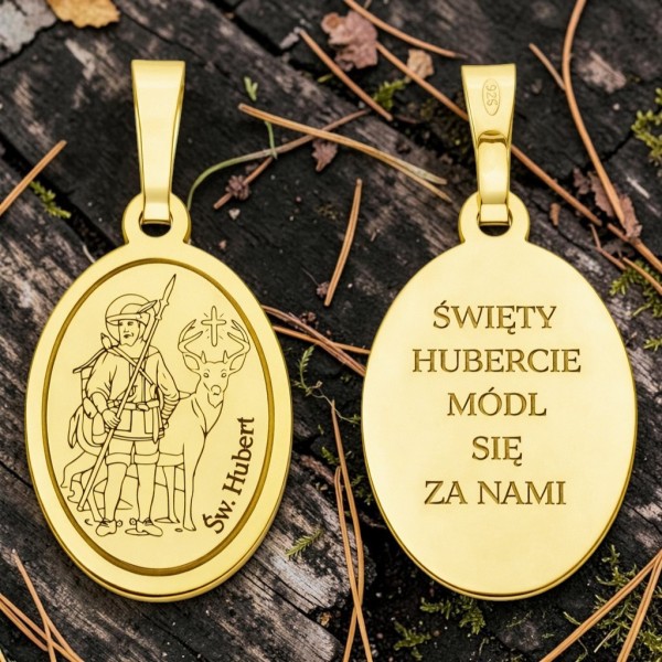 Medalik srebrny pozłacany Św. Hubert MDC100G