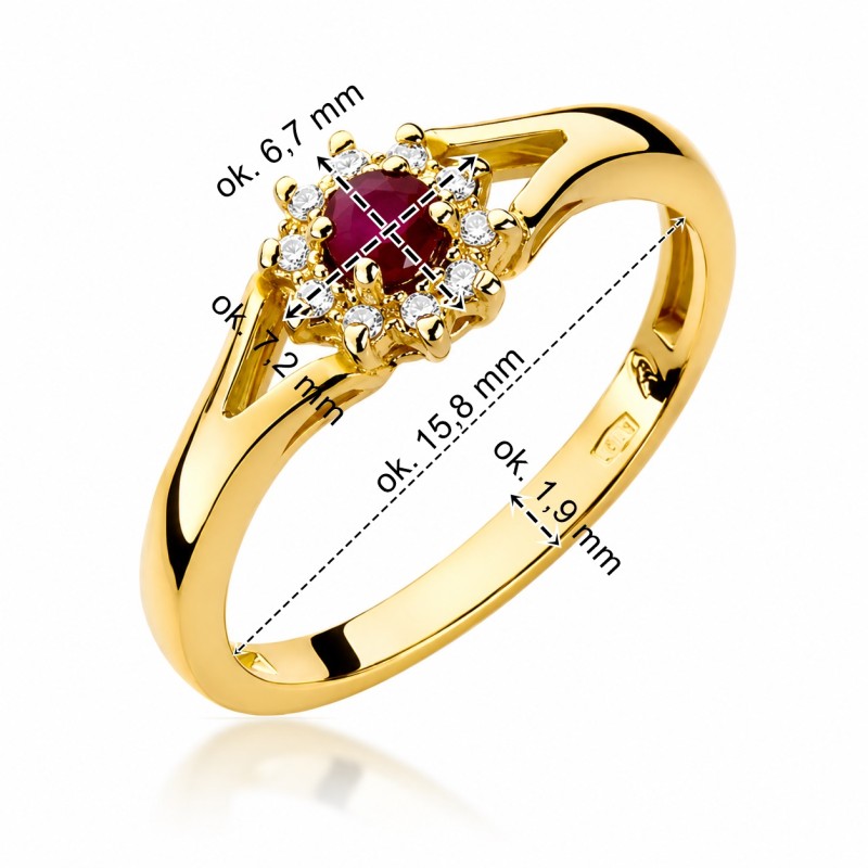 Złoty pierścionek Au 585 RUBIN 0,15 ct