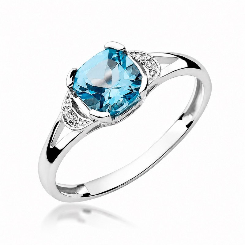 Złoty pierścionek Au 585 BLUE TOPAZ 1,10 ct