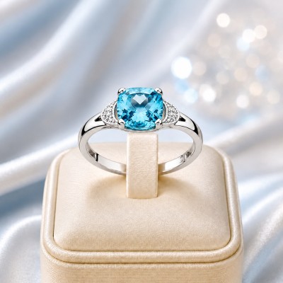 Złoty pierścionek Au 585 BLUE TOPAZ 1,10 ct