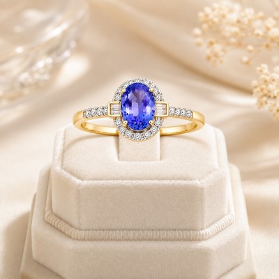 Złoty pierścionek Au 585 TANZANIT 0,48 ct