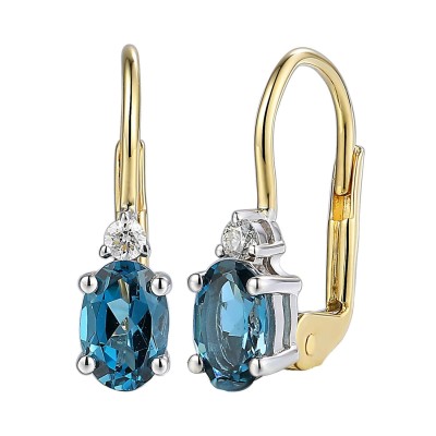 Kolczyki złote Au 585 Topaz London Blue i diamenty