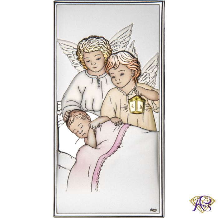 Obrazek srebrny Aniołki  nad dzieciątkiem DS63CR
