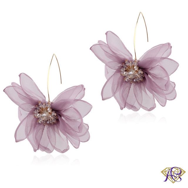 Fioletowe kolczyki kwiaty z biżuterii sztucznej